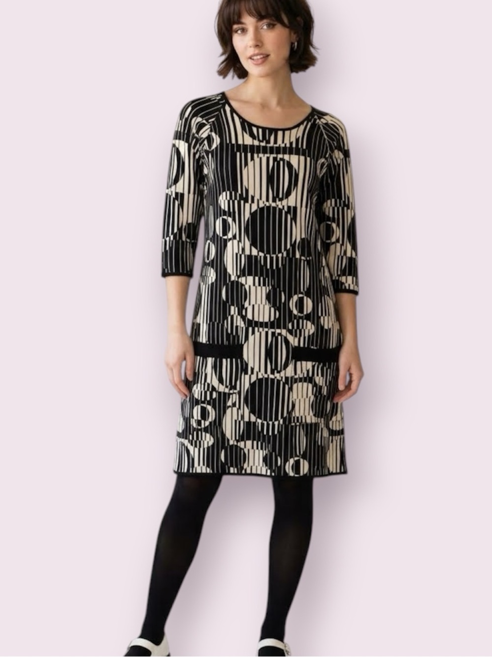 Vintage Catherine Malandrino Black White Abstract Geometric Tunic Mini Dress